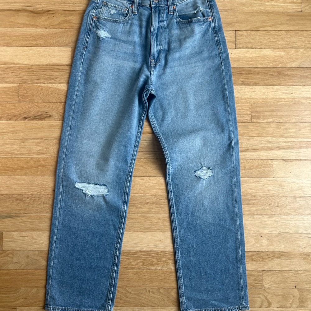 GAP Women's Distressed Light Blue Wide Leg Jeans